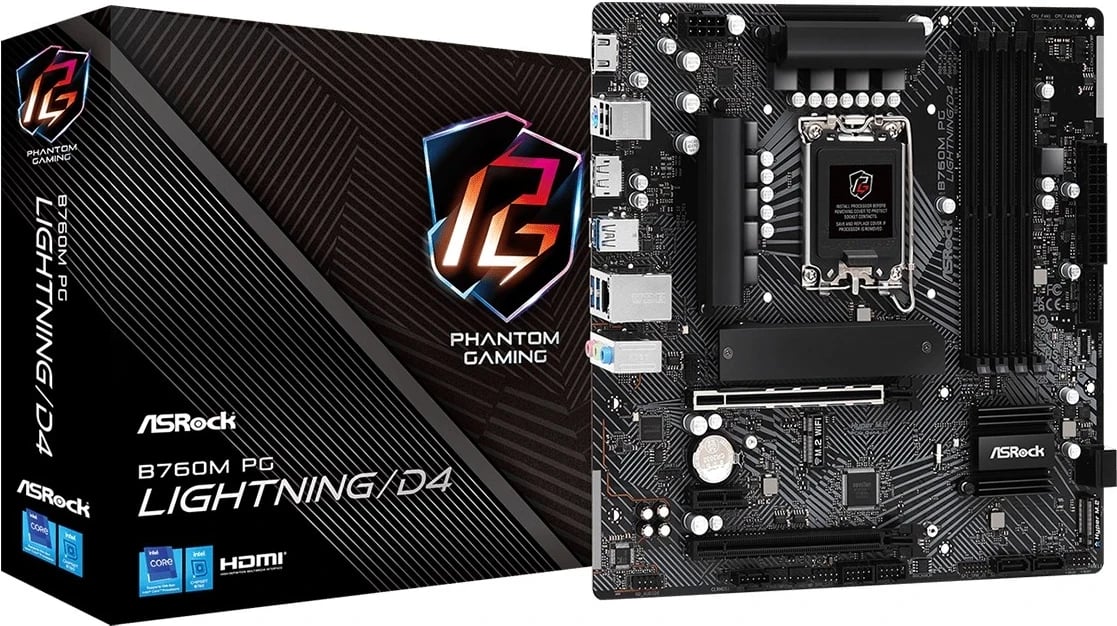 Pllakë amë Asrock B760M PG Lightning/D4, Intel B760, LGA 1700, micro ATX