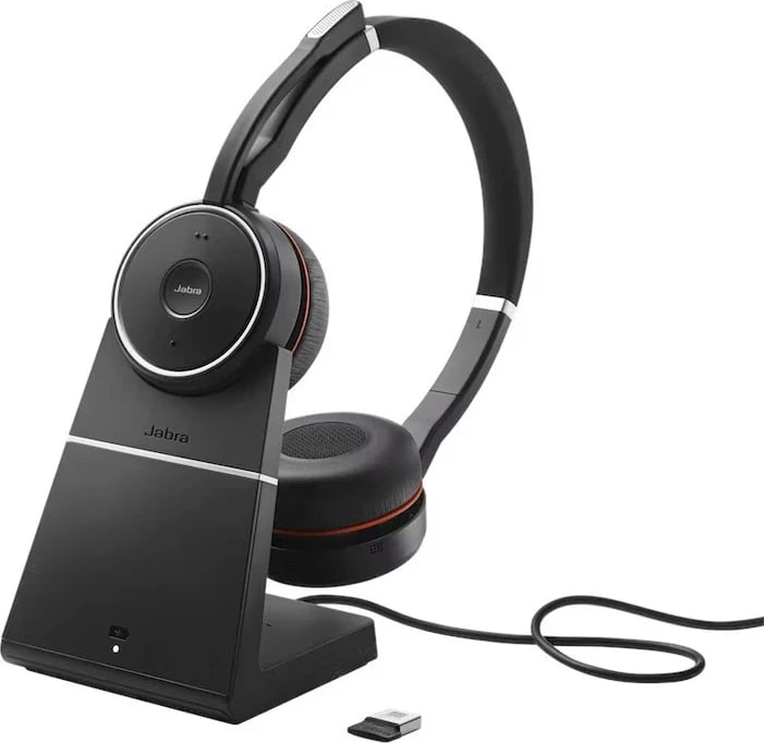 Kufje Jabra Evolve 75 SE Link 380a MS dhe mbajtës stereo, Wi-Fi, të zeza