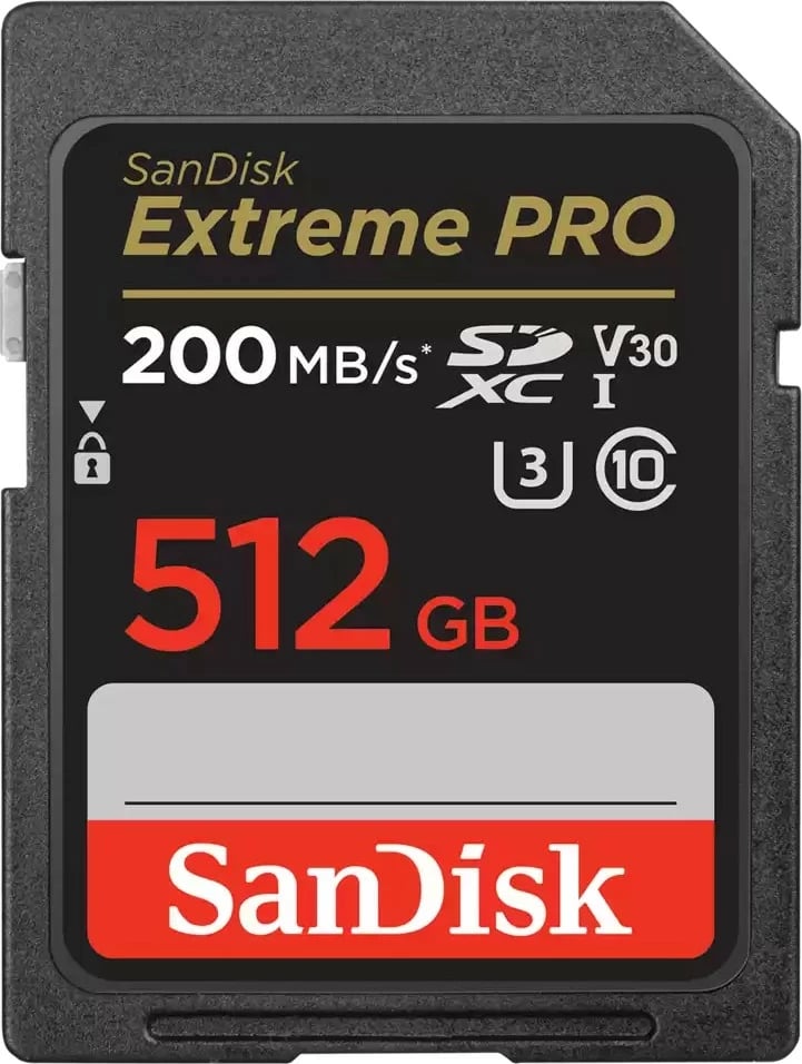 Kartelë SDXC Sandisk Extreme PRO, 512 GB, Class 10, 200 MB/s, 140 MB/s, e zezë