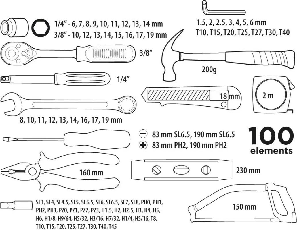 Set i Veglave TOP TOOLS, 100 copë