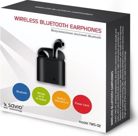 Kufje Savio TWS-02, True Wireless, të zeza