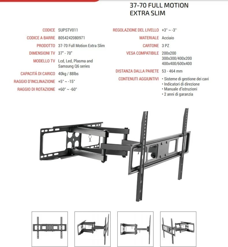 Mbajtës TV Superior Electronics SUPSTV011 37"-80"