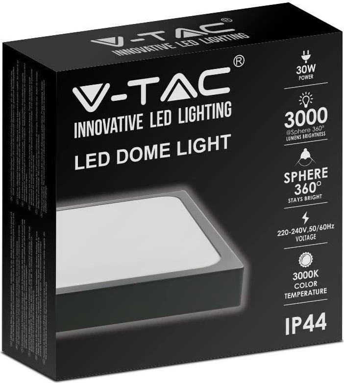 Plafond V-TAC VT-8630B-SQ 30W LED, 42x42cm, e zezë