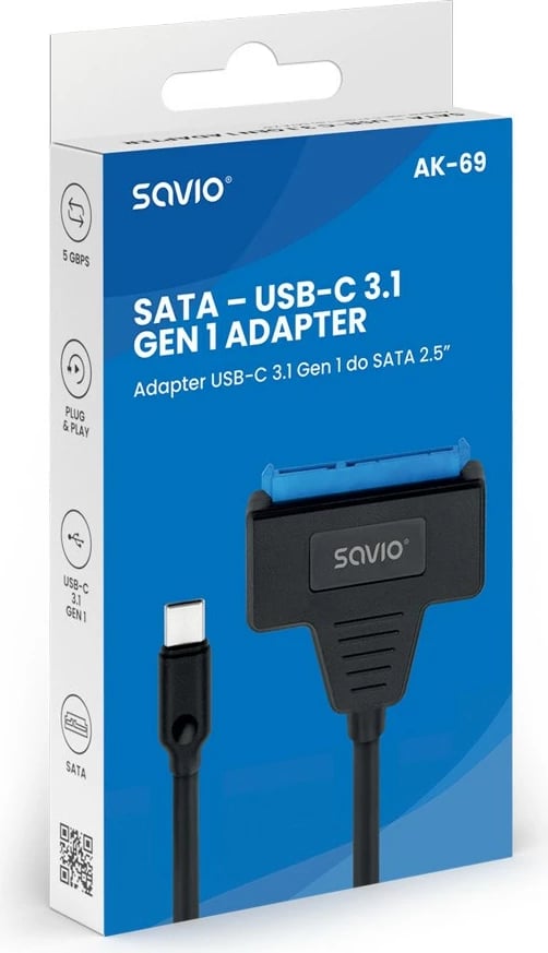 Adapteri SAVIO AK-69 USB-C 3.1 Gen 1 (M) - SATA (F) për disqe 2.5"