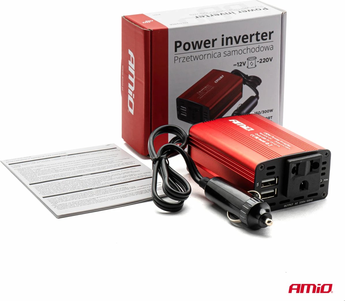 Konverter (inverter) AMiO 12V/230V 150W/300W 2xUSB PI01