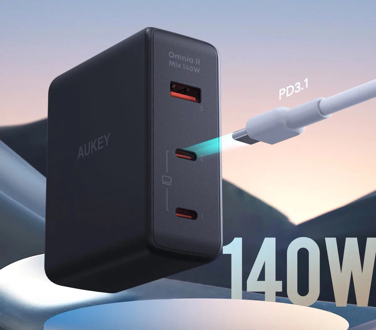 Karikues muri AUKEY PA-B7O Omnia II GaN 2xUSB-C 1xUSB-A PD 3.1 PPS 140W i zi