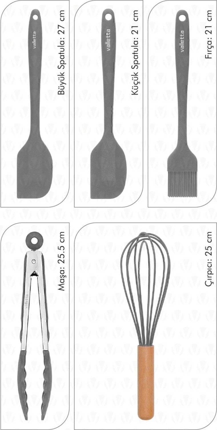 Set spatula silikoni Valletta, 5 pjesë, gri