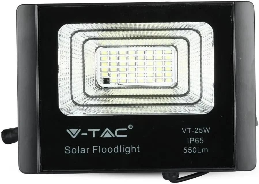 Projektor LED solar V-TAC 12W, IP65, me telekomandë, Timer, 6000K, i zi