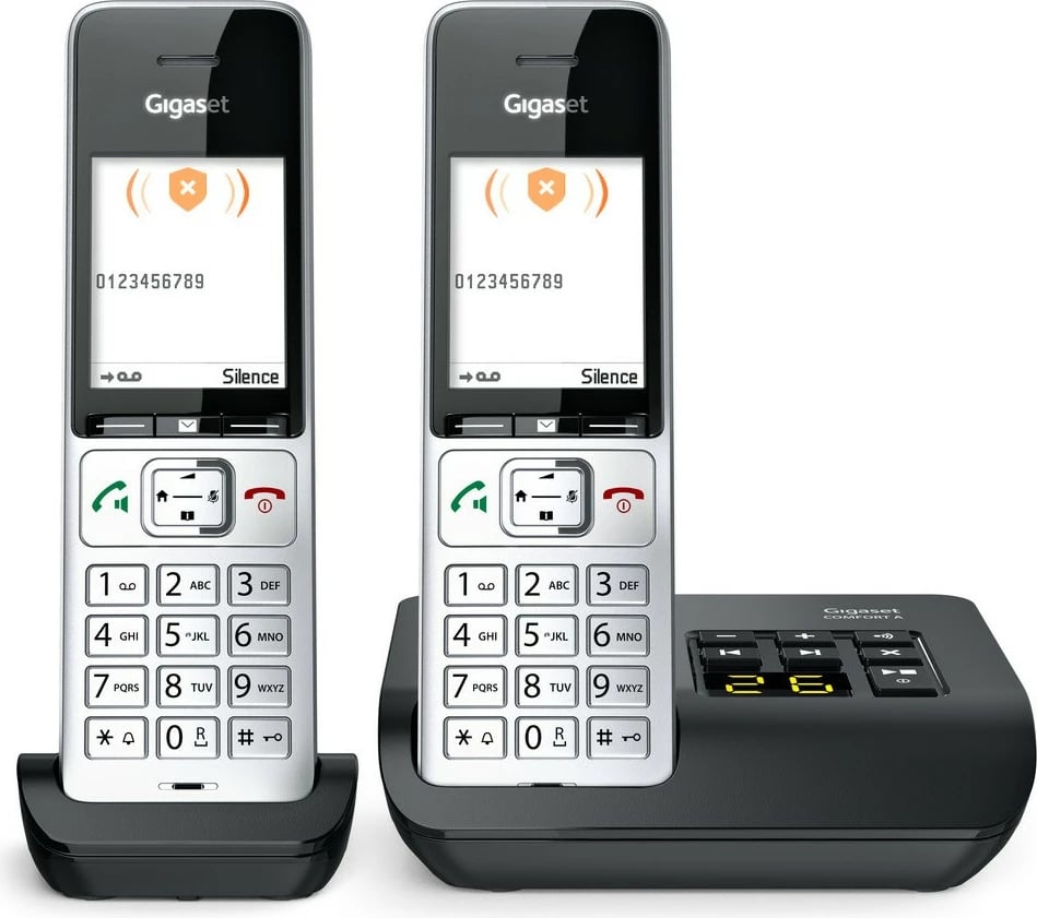 Telefon Gigaset COMFORT 500A duo, Analog/DECT, 200 kontakte, i zi, argjend