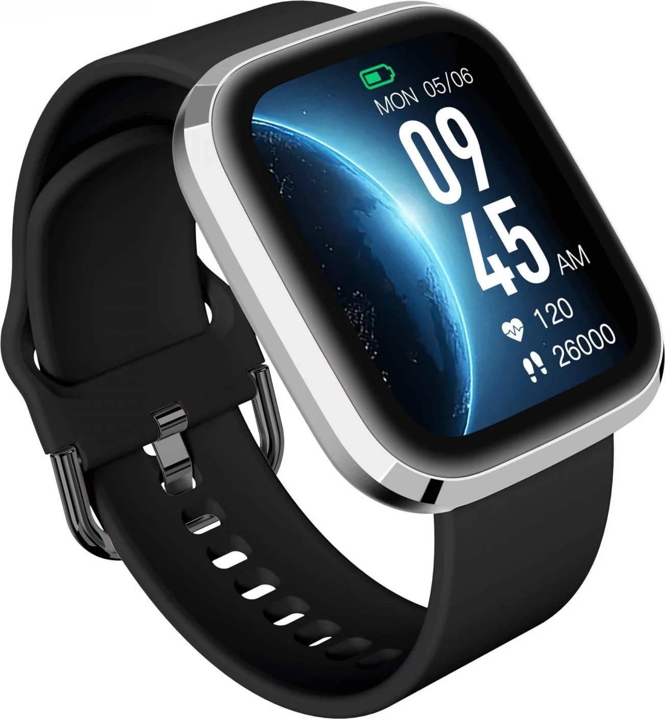 Smartwatch Garett GRC Style, 128 MB, 1.7 inch, i zi dhe argjendtë