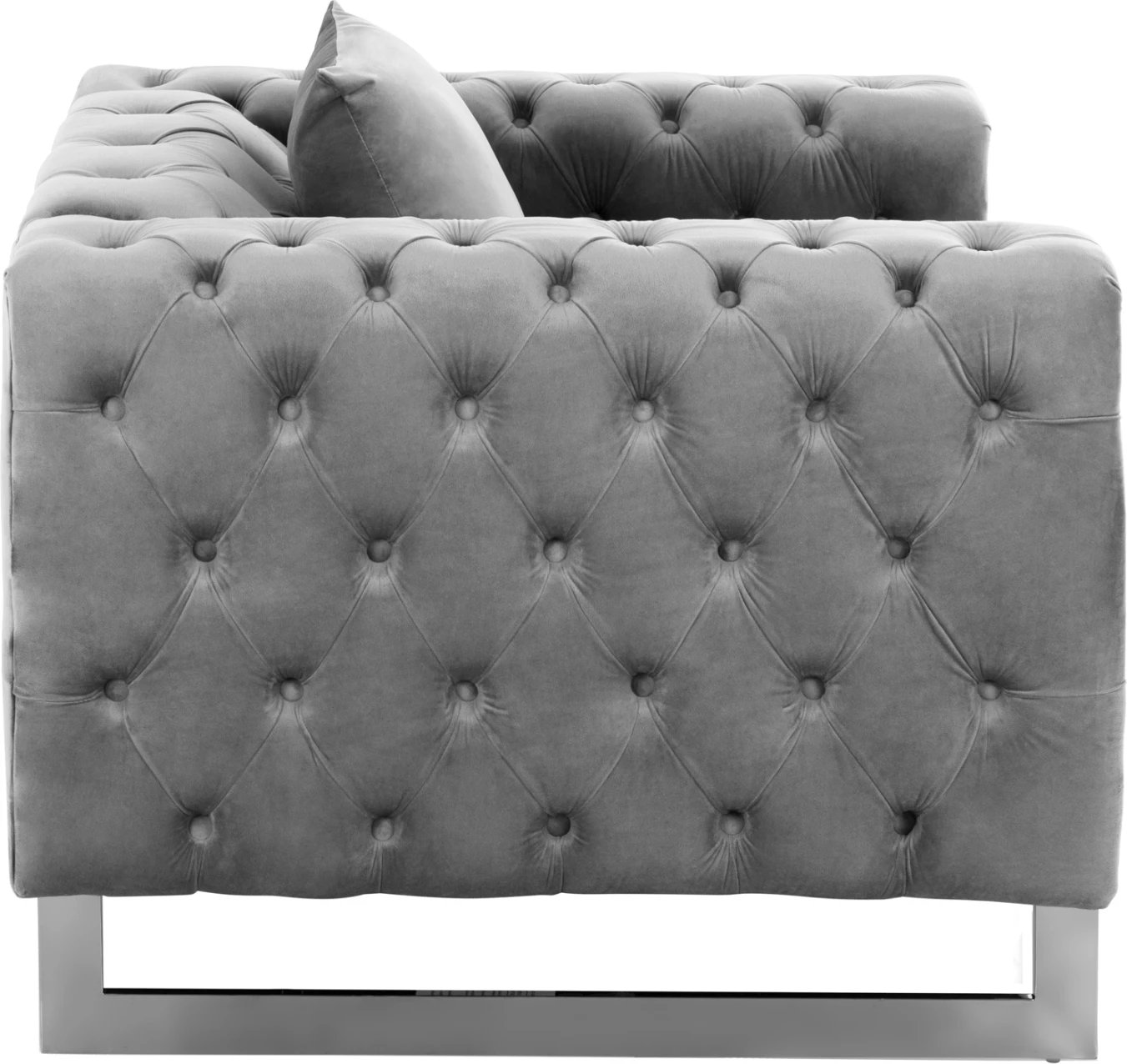 Karrige e ulët Chesterfield, MOBAR, kadife gri, këmbë metali, 99x86.5x77H cm.