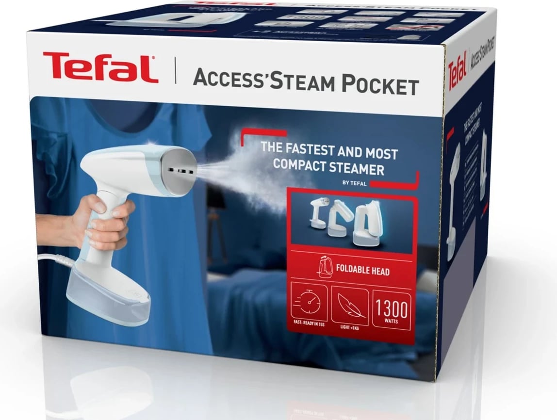 Hekur dore Tefal Access Steam Pocket DT3041, 1300 W, Bardhë, Kaltër