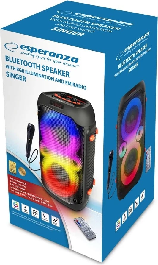 Boks portativ Esperanza EP156 BT FM LED RGB KARAOKE, 20W, i zi