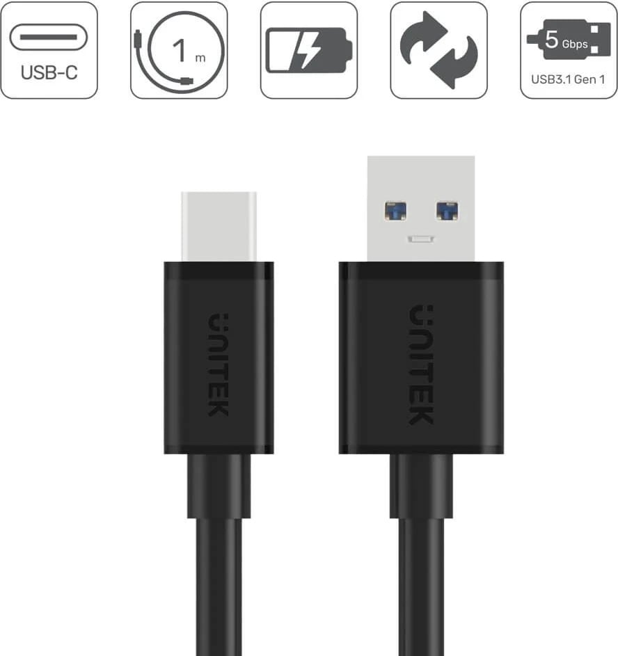 Kabllo Unitek USB-C, 1m, e zezë