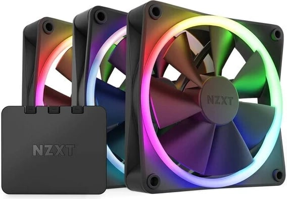 Ventilatorë NZXT F120 RGB, 12 cm, për kasë kompjuteri, 3 copë, Ngjyrë e zezë