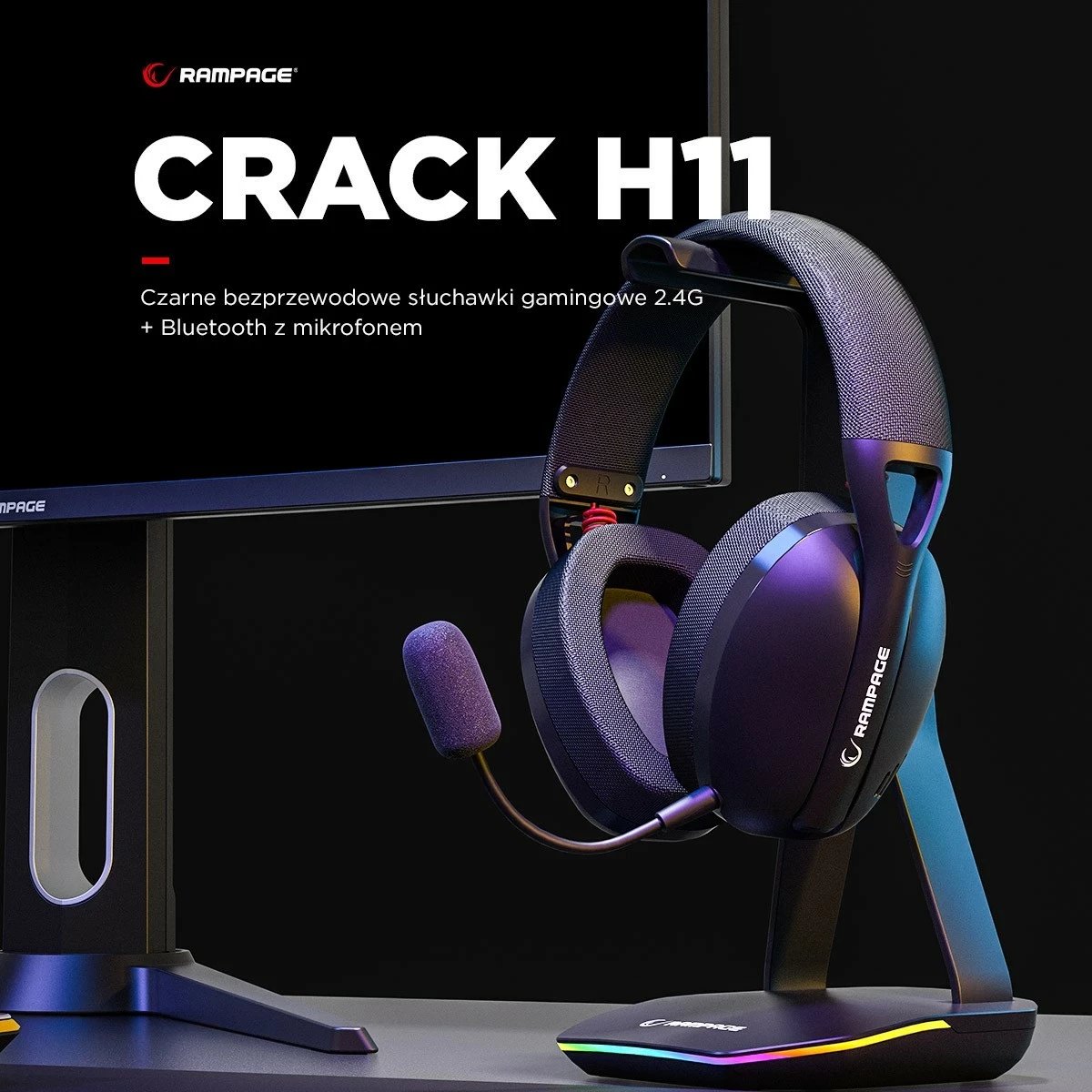 Kufje gaming Rampage CRACKH11, wireless, mikrofon, 7.1, të zeza