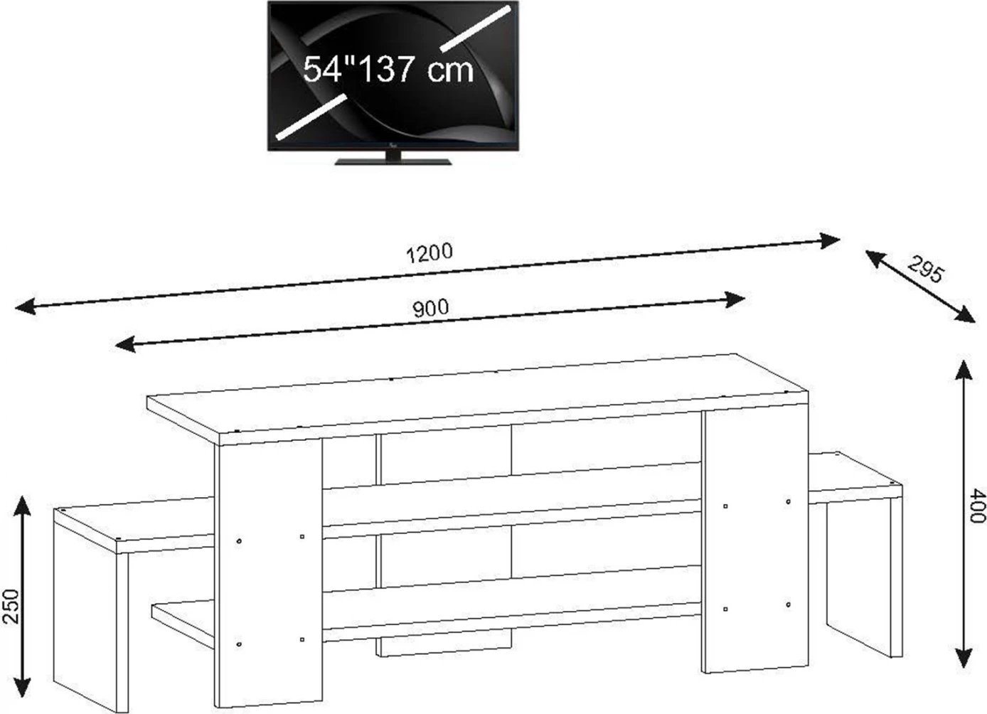 Mobilje TV melamine, FH103.01, ngjyrë e bardhë dhe arre, 120x29,5x40Y cm