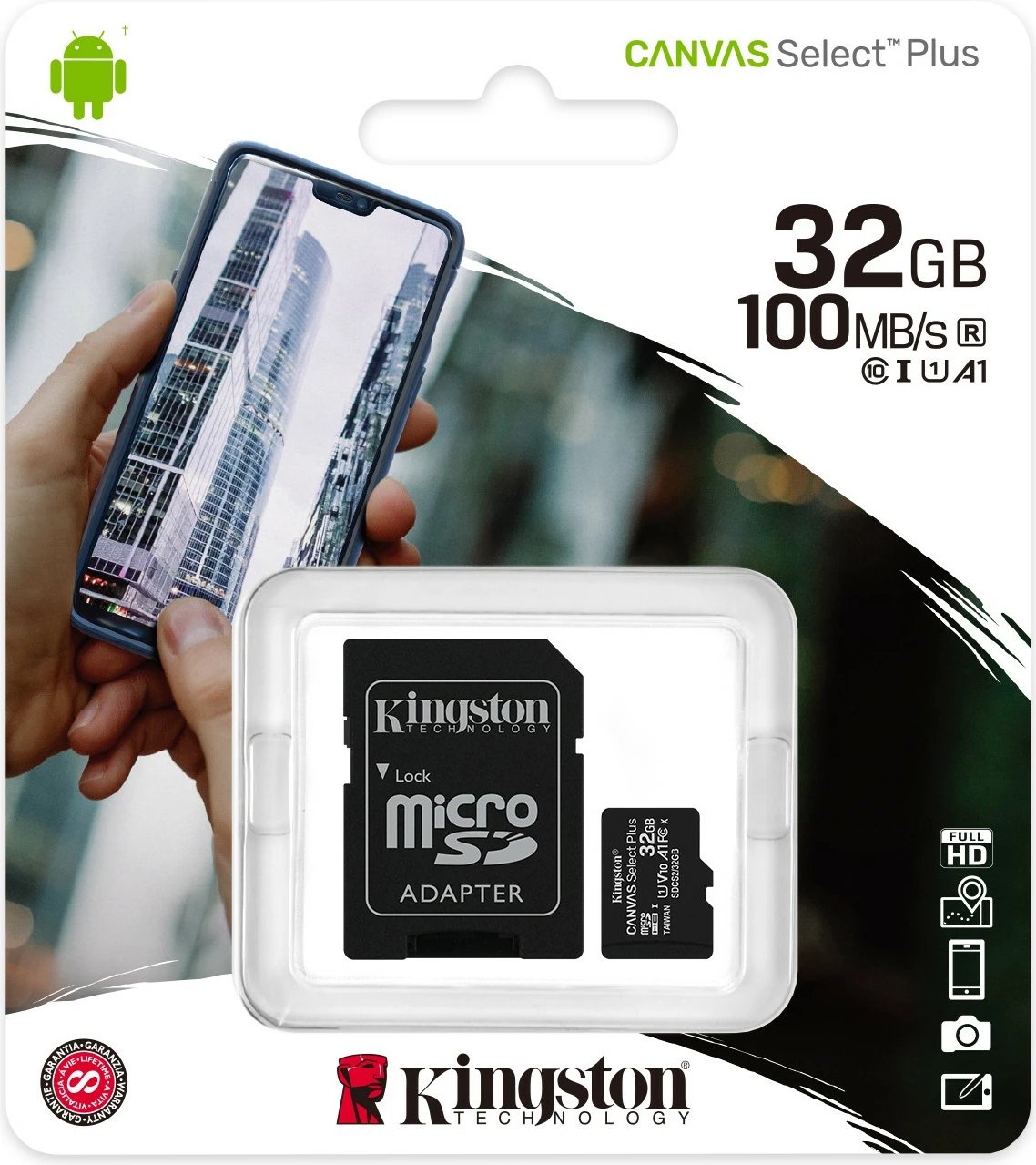 Kartelë memorie Kingston Canvas Select Plus 32GB, MicroSDHC, Class 10, UHS-I, 100 MB/s, e zezë