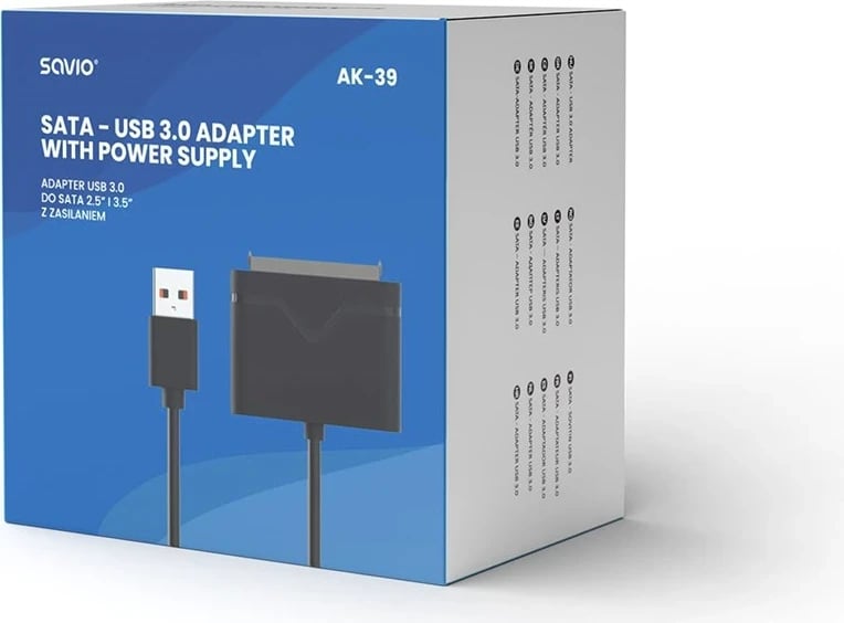 Adapter dhe konvertues USB 3.0 në SATA III SAVIO AK-39, e zezë