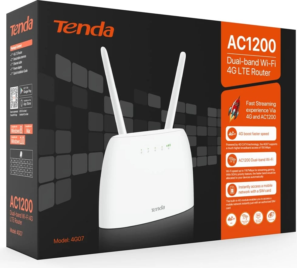 Router Tenda 4G07, wireless, 2.4 GHz / 5 GHz, 4G, i bardhë