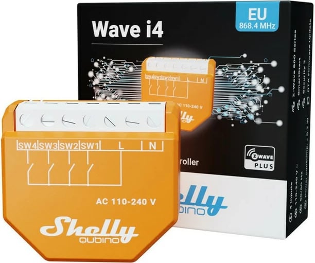 Smart switch Shelly Qubino Wave i4, Wireless, 25 dBmW, 40 m, Portokalli