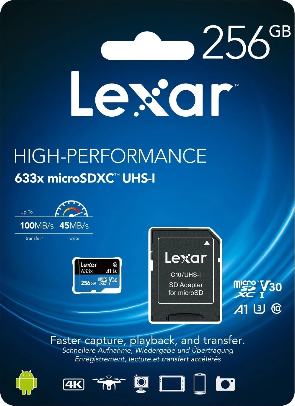 Kartelë microSD Lexar 256GB, High-Performance 633x, UHS-I C10 A1 V30 U3