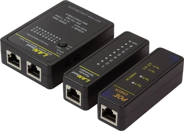 Testues Kabllash Logilink WZ0015P, për RJ11, RJ45 dhe BNC, me njësi të largët dhe kërkues PoE, ngjyrë e zezë