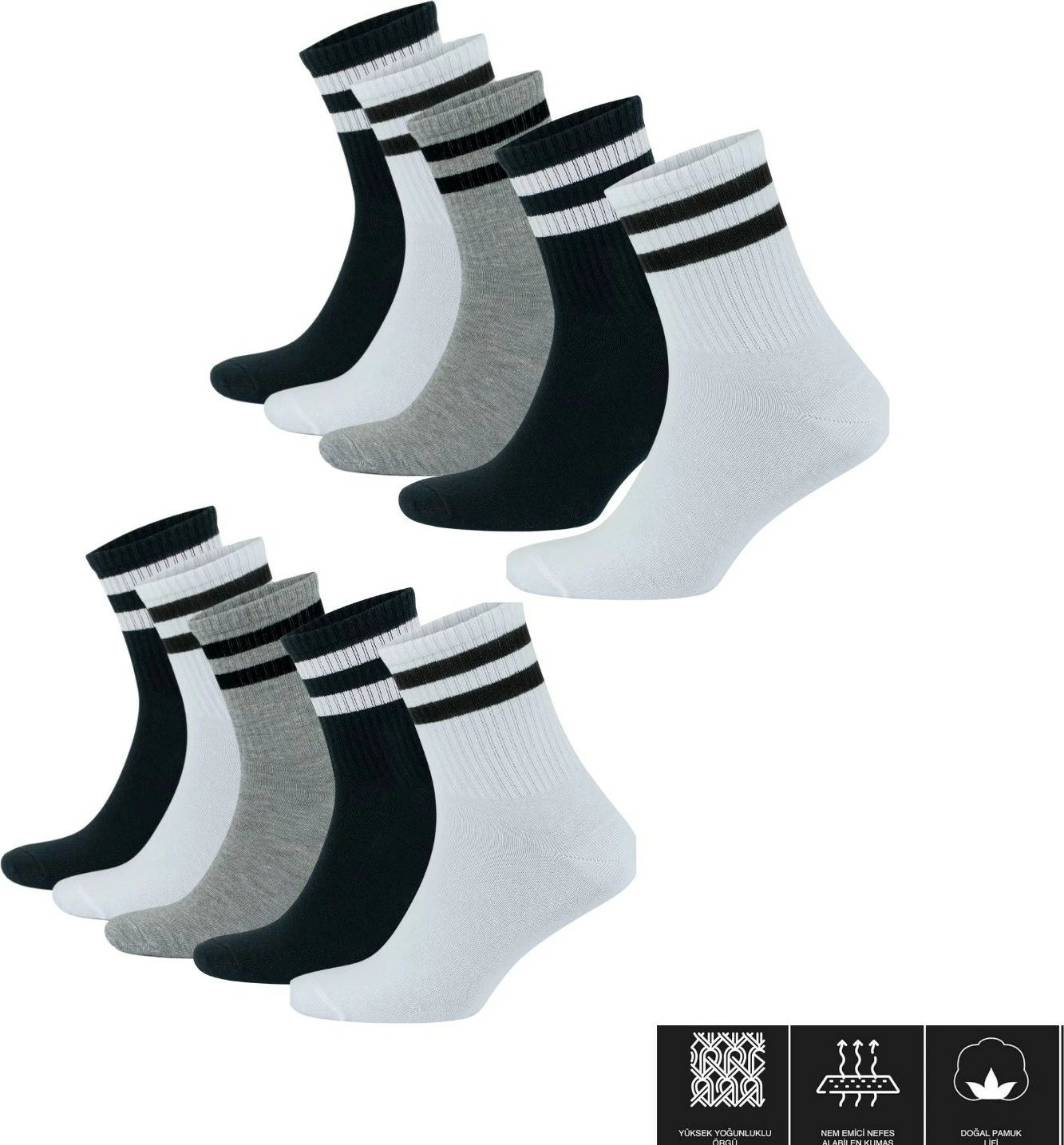 Çorape për meshkuj femra Kral Socks, model tenisi, set 10 copë, të zeza të bardha