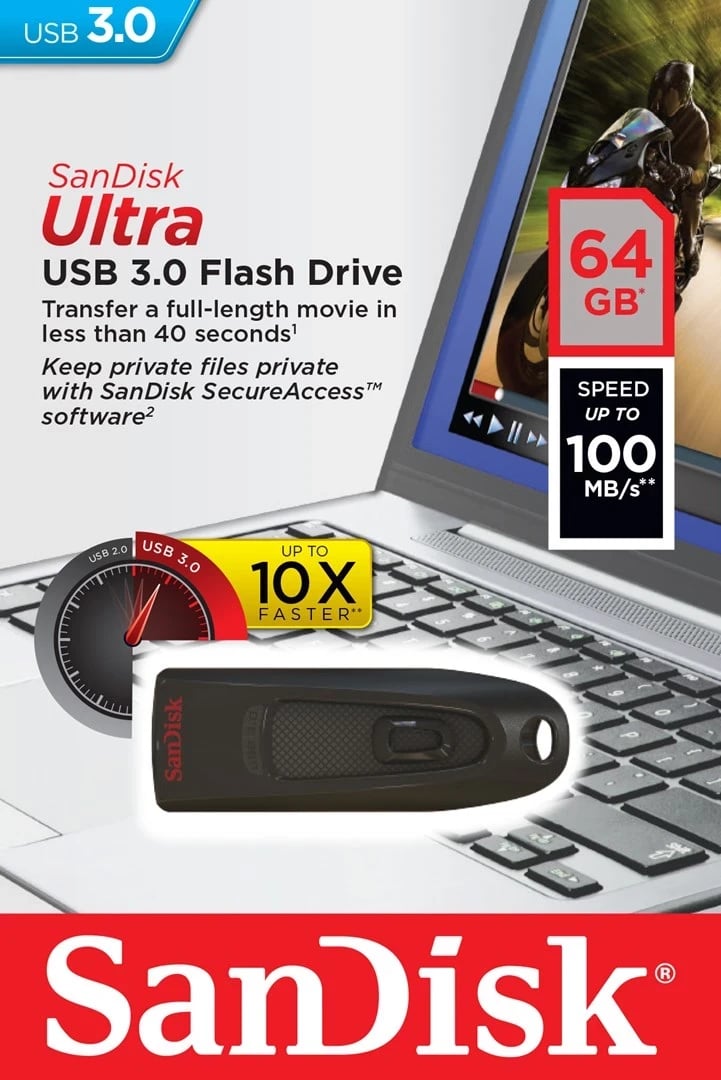 USB SanDisk Ultra, 64 GB, e zezë