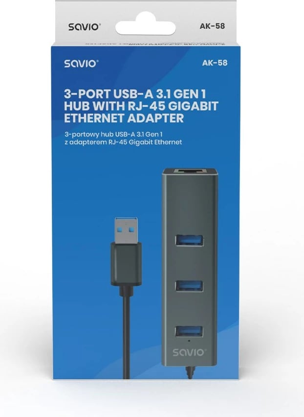 Hub Savio AK-57 USB-A - 3 x USB-A, 5000 MB/s, hiri