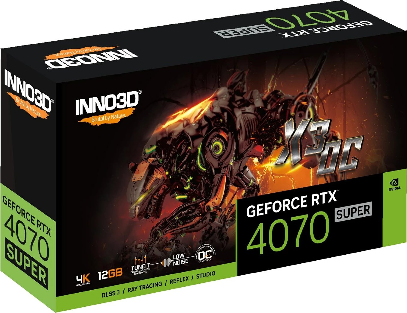 Kartë Grafike Inno3D GEFORCE RTX 4070 SUPER X3 OC, NVIDIA 12 GB GDDR6X, e Zezë