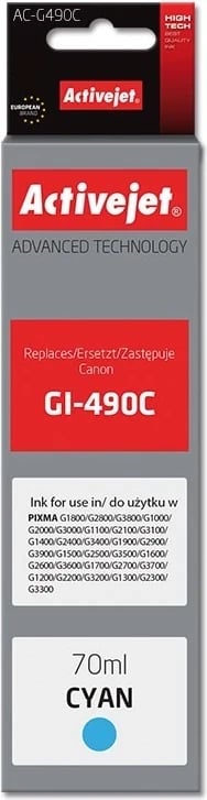 Toner Activejet AC-G490C, Canon GI-490, 70 ml, cyan