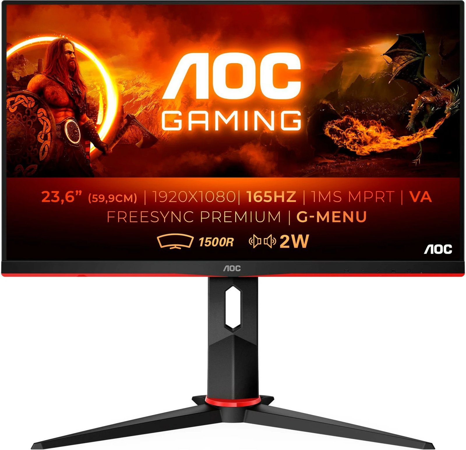 Monitor AOC G2 C24G2AE/BK, 23.6", Full HD, LED, 1 ms, i zi, i kuq