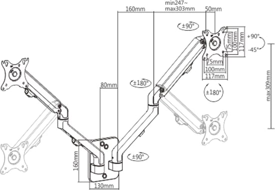 Mbajtës monitori Gembird MA-WA2-01, 68.6 cm (27"), i zi