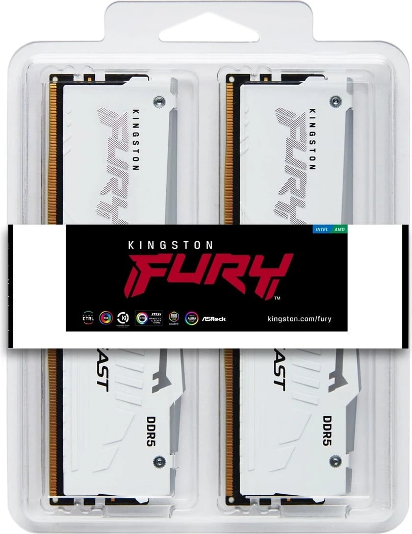 RAM Memorje Kingston FURY Beast 32GB 6000MT/s DDR5 CL40 DIMM, Bardhë me RGB