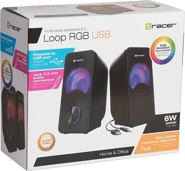 Altoparlantë për kompjuter Tracer 2.0 Loop RGB USB, të zinj