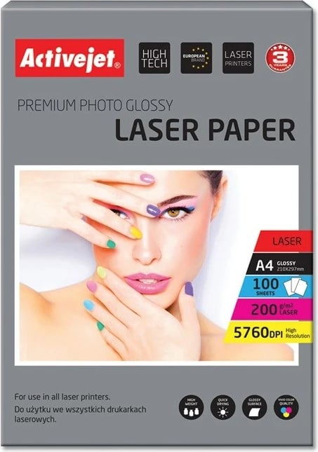Letër fotografike për printer laser Activejet AP4-200G100L, A4, 100 copë