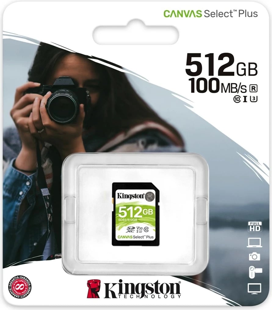 Kartë memorje Kingston Canvas Select Plus 512 GB SDXC Class 10 UHS-I, e zezë