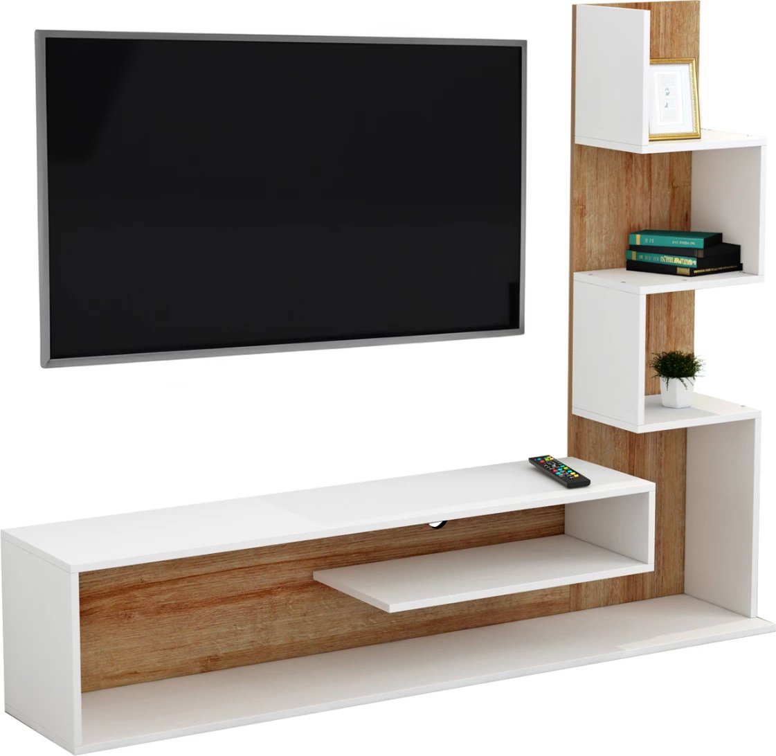 Kombo Mobilje TV EDELIE FH8908.11 Melamin në Bardhë-Natyral 150x29.5x120H cm