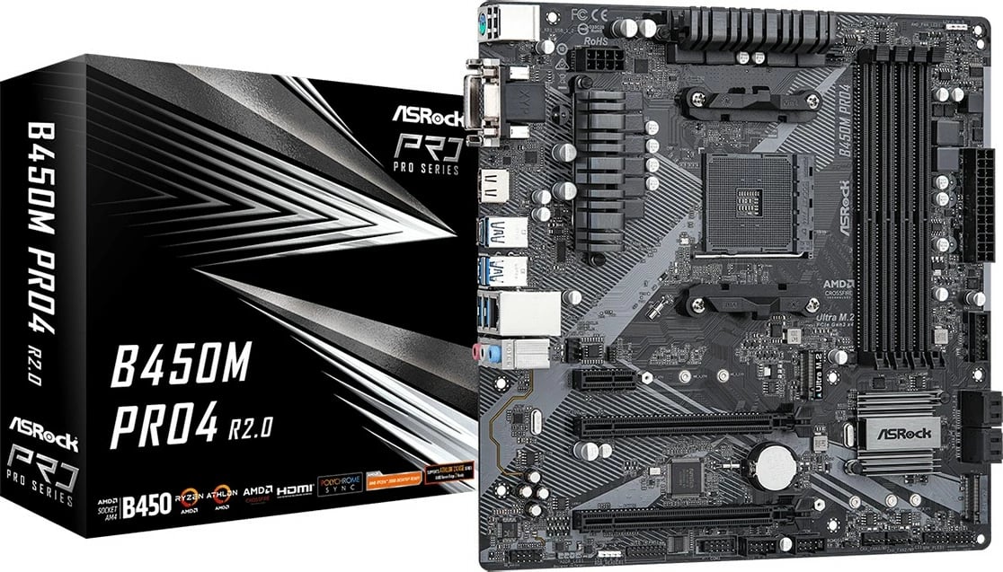 Pllakë amë ASRock B450M Pro4 R2.0, AMD, Socket AM4, 128 GB, e zezë