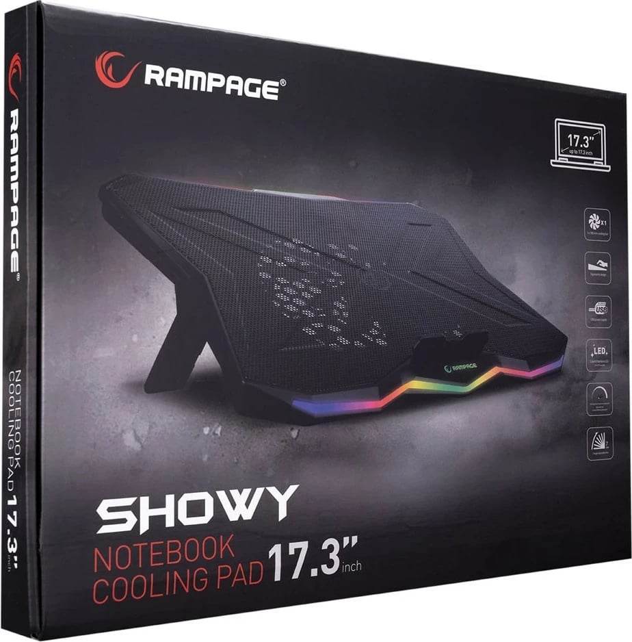 Pod i ftohjes Rampage Showy, për laptop 15-17", RGB, i rregullueshëm, ngjyrë e zezë