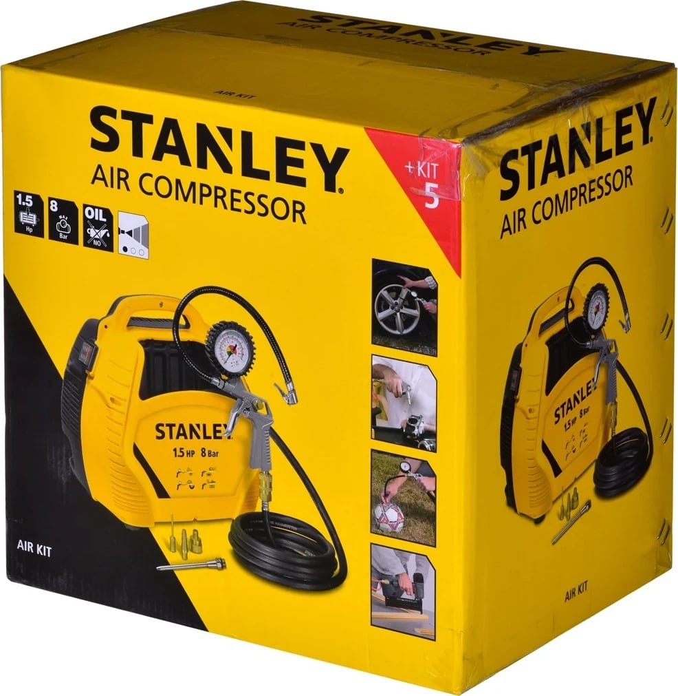 Kompresor pa vaj STANLEY AIR KIT OL 1,1KW 8 BAR, i verdhë