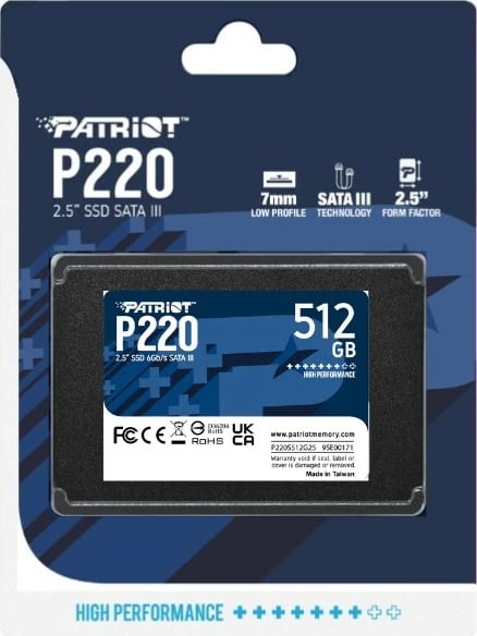 SSD Patriot Memory, P220, 512GB, SATA3, 2,5"