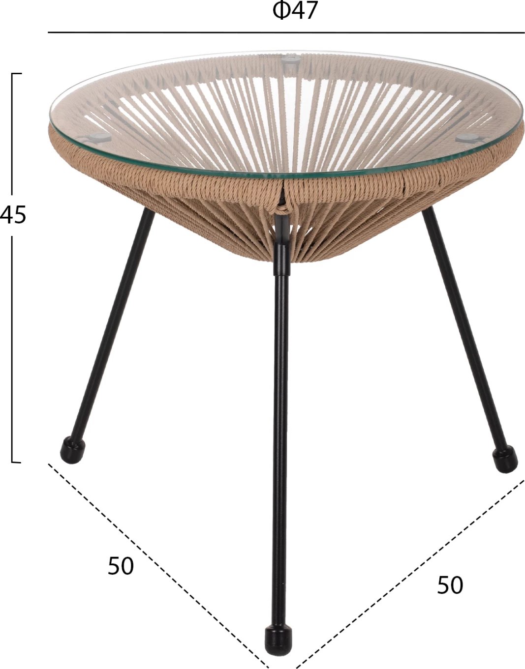 Tavolinë anësore profesionale ALLEGRA, këmbë metalike të zeza, ratan natyral, FH5873.01, D47Χ45Hcm