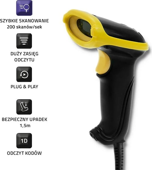 Skaner për barkode Qoltec 50860, 1D, USB, i zi