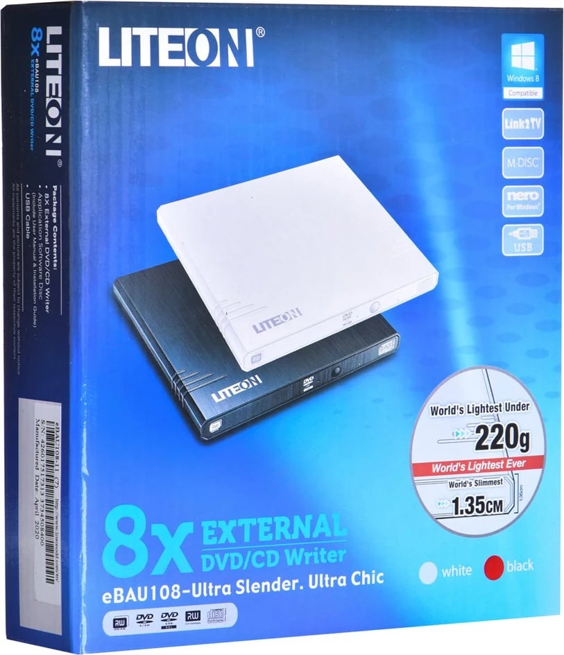 Disk optik Lite-On eBAU108,  DVD Super Multi DL, i bardhë