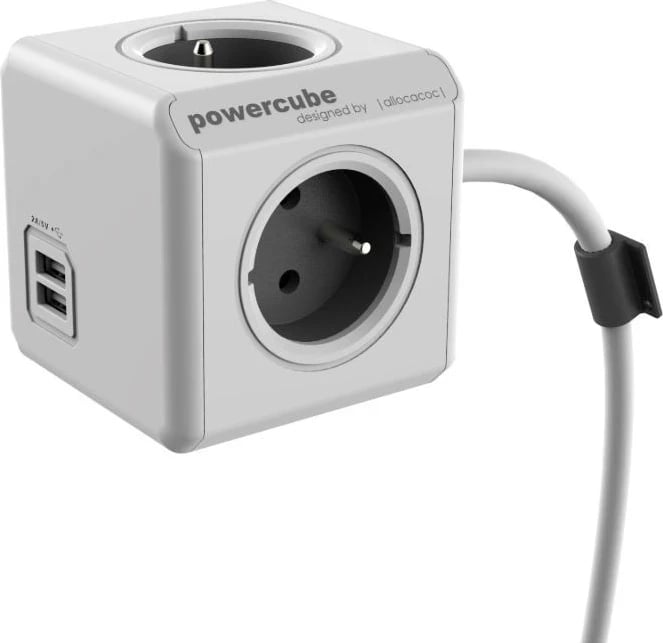 PowerCube Original me 4 hyrje dhe 2 USB, 1.5m në ngjyrë gri