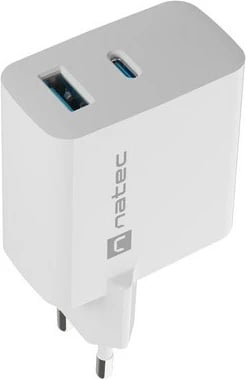 Karikues NATEC RIBERA GAN 1X USB-A + 1X USB-C 45W i bardhë