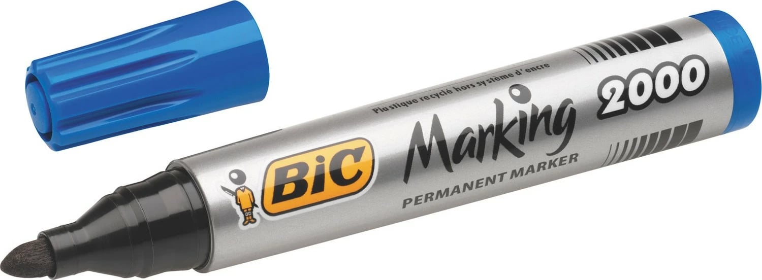 Marker permanent Bic 2000, blu, set 12 copë