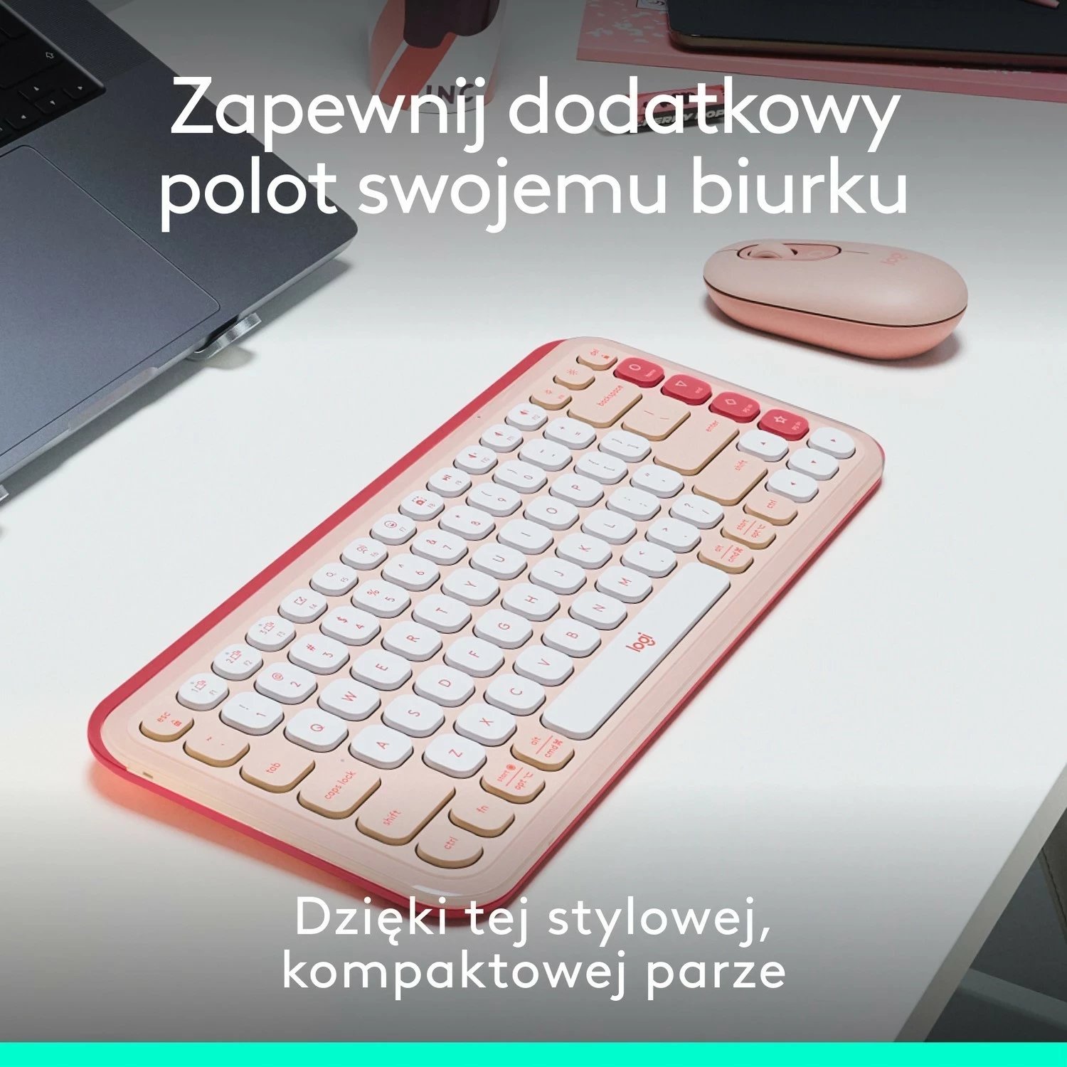 Tastierë dhe maus Logitech POP ICON Combo, pa kabllo, rozë